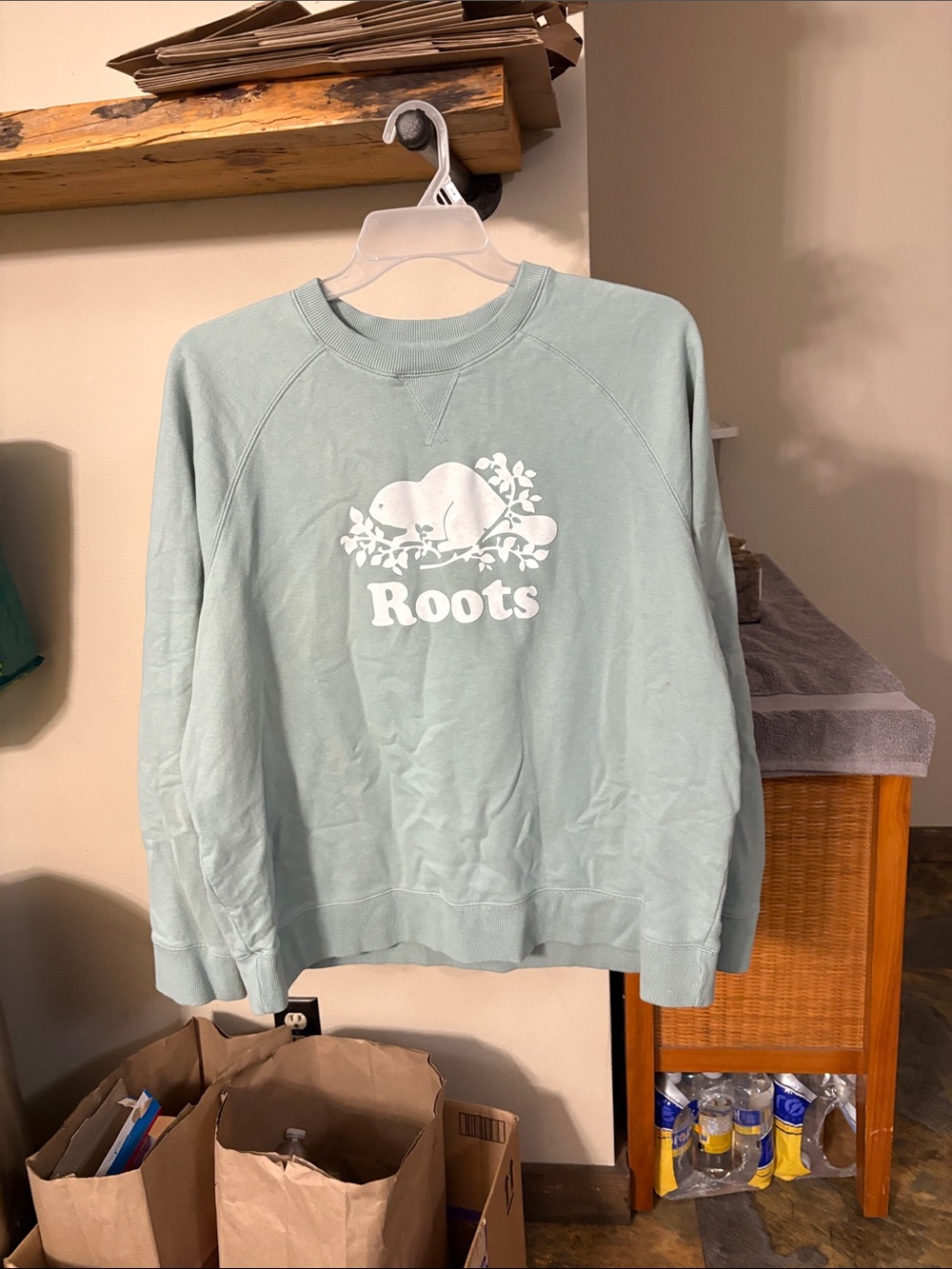 Roots Light Sage Crewneck Sweatshirt with White Logo